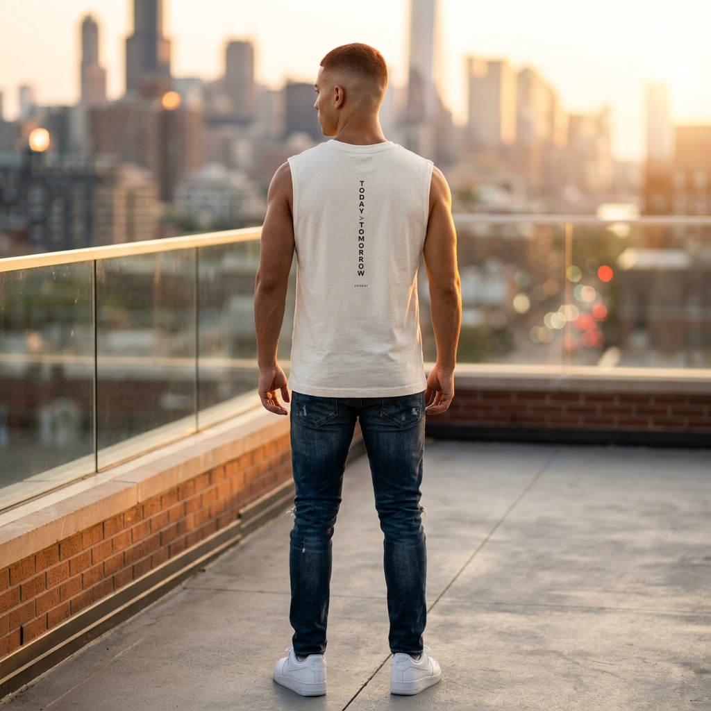 Muscle Tank — “Today > Tomorrow” Minimal Motivational Tank Top